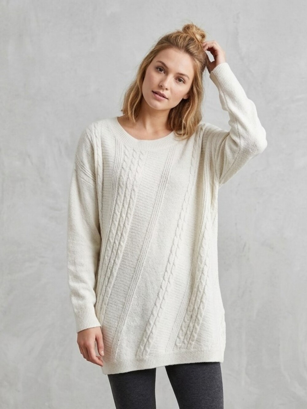 Reitmans Cozy Off-White Cable Knit Tunic Sweater Cabincore Plus Size 2X
